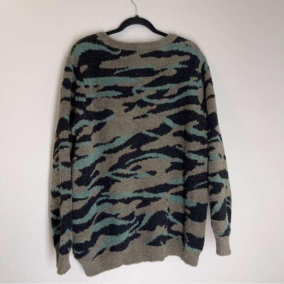 Barefoot Dreams Seaside Crew Neck Pullover Sweater Green Camo Size 1X Women’s